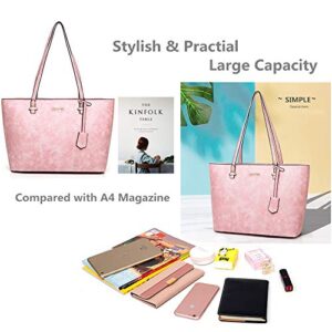 Handbag Set for Women 5 Pack Tote Purse Handbags Set PU Leather Satchel Shoulder Crossbody Wallet Card Holder Bag Set, Pink