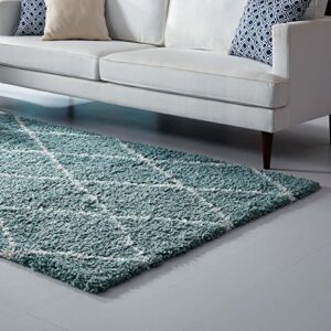 modway toryn diamond trellis 5×8 high pile shag area rug with lattice design in aqua blue and ivory