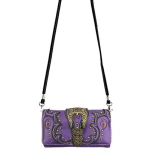 Justin West Patina Girl Western Bronze Floral Buckle Conceal Carry Handbag Purse Tote and Strap Wallet (Purple Hobo Wallet Set)