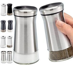 home ec original glass salt and pepper shakers set with adjustable pour holes – stainless steel salt shaker and pepper shaker – farmhouse salt and pepper shaker set for salts and spices