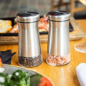 HOME EC Original Glass Salt and Pepper Shakers Set with Adjustable Pour Holes - Stainless Steel Salt Shaker and Pepper Shaker - Farmhouse Salt and Pepper Shaker Set for salts and spices