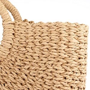 EROUGE Natural Chic Straw Bag Hand Woven Round Handle Handbags Retro Summer Beach Bag Beach Bag (Coyote brown)…