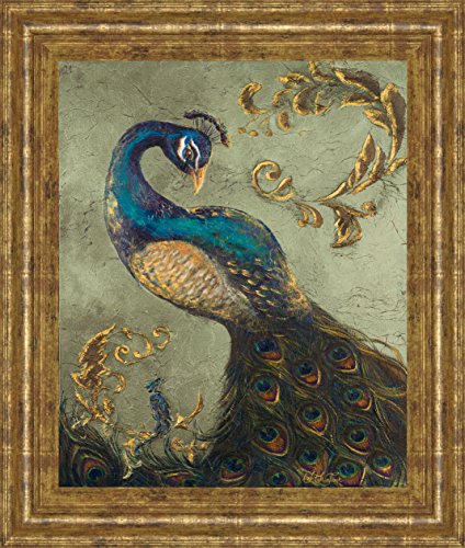 Classy Art Peacock On Sage Il by Tiffany Hakimipour Framed Print Wall Art, Blue