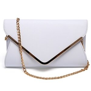 gesu womens faux leather envelope clutch bag evening handbag shoulder bag wristlet dress purse,large,white.