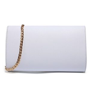 GESU Womens Faux Leather Envelope Clutch Bag Evening Handbag Shoulder Bag Wristlet Dress Purse,Large,White.