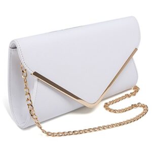 GESU Womens Faux Leather Envelope Clutch Bag Evening Handbag Shoulder Bag Wristlet Dress Purse,Large,White.