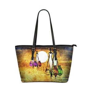 interestprint vintage african american women with jugs leather tote handbag daily bag with zipper for women