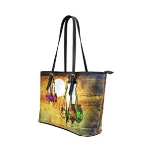 InterestPrint Vintage African American Women with Jugs Leather Tote Handbag Daily Bag with Zipper for Women