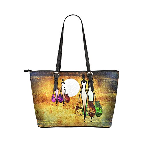 InterestPrint Vintage African American Women with Jugs Leather Tote Handbag Daily Bag with Zipper for Women