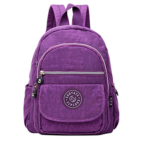 F_Gotal Womens Backpack Purse Leather Travel Shoulder Bags Nylon Anti-Theft Rucksack Casual Daypack Satchel School Bags Purple