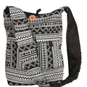 Tribe Azure Large Hobo Crossbody Sling Shoulder Bag Compartment Pockets Functional Zipper Travel Market Books Blanket (Black White)