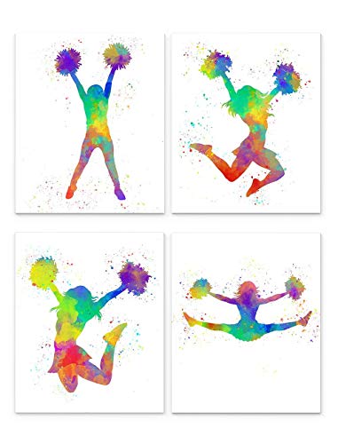 CheerLeader Abstract Art Wall Print 8 x 10" Set of 4 Unframed, White Background, Perfect for for CheerLeaders, Coaches and Lovers of Cheerleading. Teen Girl Bedroom, Club, Locker or Dorm Room Décor