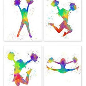 CheerLeader Abstract Art Wall Print 8 x 10" Set of 4 Unframed, White Background, Perfect for for CheerLeaders, Coaches and Lovers of Cheerleading. Teen Girl Bedroom, Club, Locker or Dorm Room Décor