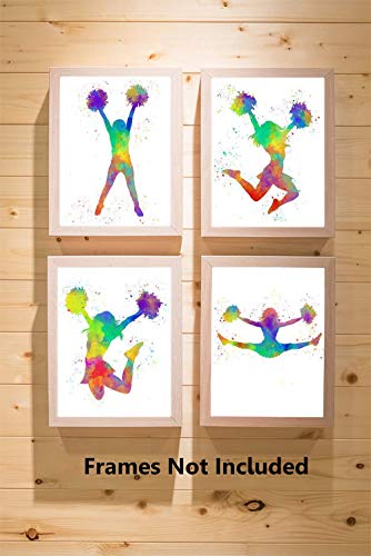 CheerLeader Abstract Art Wall Print 8 x 10" Set of 4 Unframed, White Background, Perfect for for CheerLeaders, Coaches and Lovers of Cheerleading. Teen Girl Bedroom, Club, Locker or Dorm Room Décor