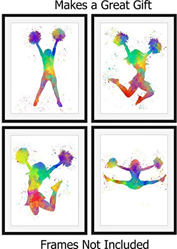 CheerLeader Abstract Art Wall Print 8 x 10" Set of 4 Unframed, White Background, Perfect for for CheerLeaders, Coaches and Lovers of Cheerleading. Teen Girl Bedroom, Club, Locker or Dorm Room Décor