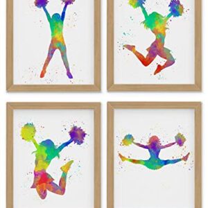 CheerLeader Abstract Art Wall Print 8 x 10" Set of 4 Unframed, White Background, Perfect for for CheerLeaders, Coaches and Lovers of Cheerleading. Teen Girl Bedroom, Club, Locker or Dorm Room Décor