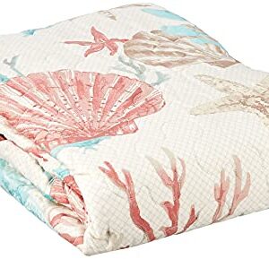 Madison Park Pebble Beach Luxury Oversized Cotton Quilted Throw Coral Aqua 50x70 Coastal Premium Soft Cozy Cotton Sateen For Bed, Couch or Sofa