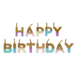 talking tables happy birthday candles cake topper, wax height 2cm, 0.8″, gold and pastel colors