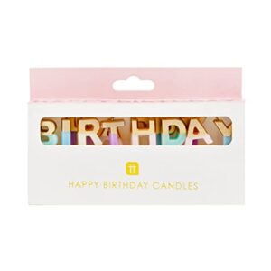 Talking Tables Happy Birthday Candles Cake Topper, Wax Height 2cm, 0.8", Gold And Pastel colors