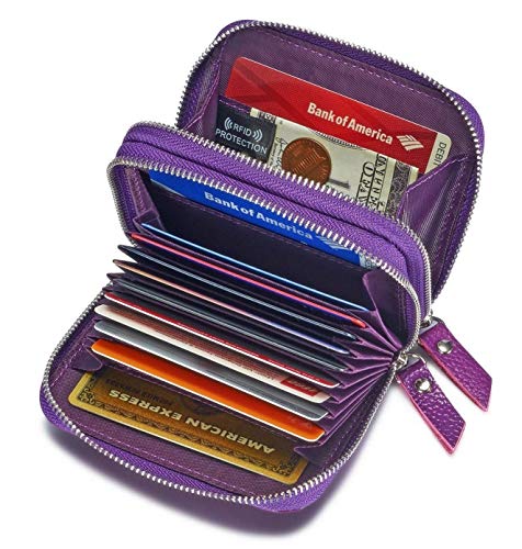 KALMORE Women Leather RFID Secured Spacious Cute Zipper Card Wallet Small Purse, Purple, One Size