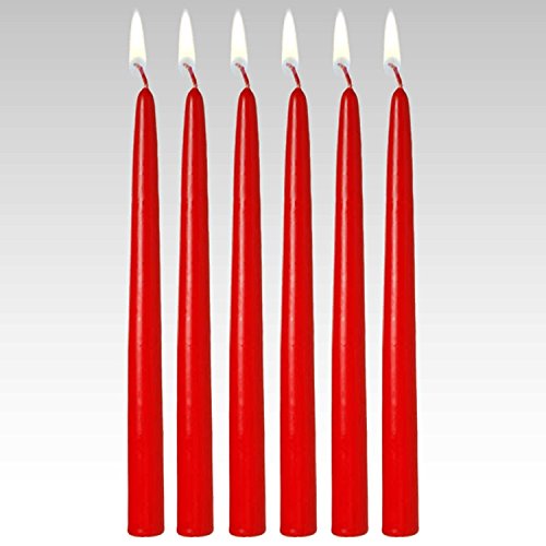 12" Unscented Solid Color Dripless Taper Candles (Set of 12) - Premium Quality Wax - Home Decor, Wedding, Parties and Special Occasions (Red)