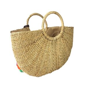 Blue Island Bali Straw Market Tote w Oversized Tassels, Natural