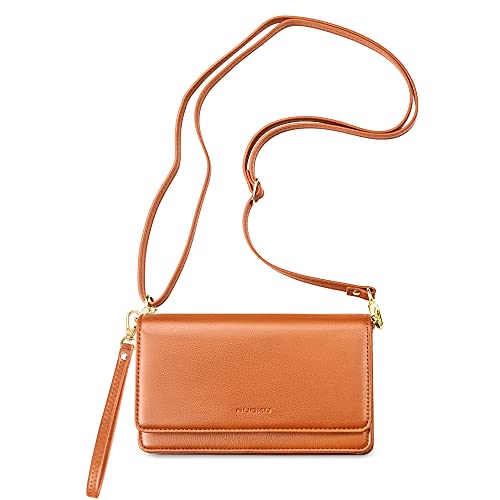 nuoku Women Small Crossbody Purse Cell Phone Wristlet Wallet Purse with RFID Card Slots and Strap for Women (Orange)