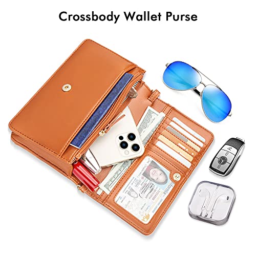 nuoku Women Small Crossbody Purse Cell Phone Wristlet Wallet Purse with RFID Card Slots and Strap for Women (Orange)