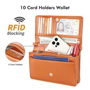 nuoku Women Small Crossbody Purse Cell Phone Wristlet Wallet Purse with RFID Card Slots and Strap for Women (Orange)