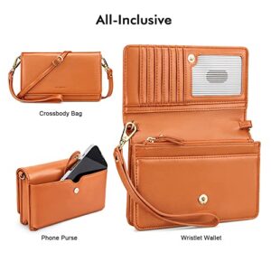 nuoku Women Small Crossbody Purse Cell Phone Wristlet Wallet Purse with RFID Card Slots and Strap for Women (Orange)