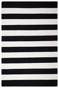 fab habitat machine washable area rug – hand woven, stain resistant, pet friendly – premium recycled polyester yarn – stripes – bedroom, living/dining room – nantucket – black and white – 5 x 8 ft