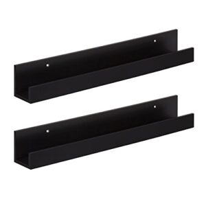 kate and laurel levie 24 inch 2-pack wood floating wall shelf picture frame holder ledge, black