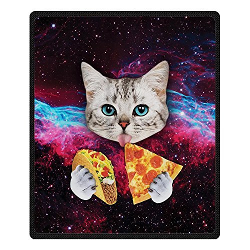 YQ.HOME Funny cat eat Pizza Kids Soft Fleece Throw Blanket Custom Design Lightweight Bed Blanket Perfect for Couch or Travelling 58''×80'' (5)