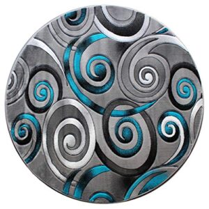masada rugs, turquoise grey modern contemporary woven round area rug, hand carved (5 feet 6 inch x 5 feet 6 inch) round, turquoise