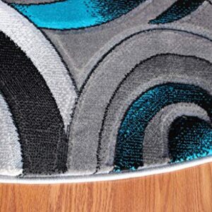 Masada Rugs, Turquoise Grey Modern Contemporary Woven Round Area Rug, Hand Carved (5 Feet 6 Inch X 5 Feet 6 Inch) Round, Turquoise