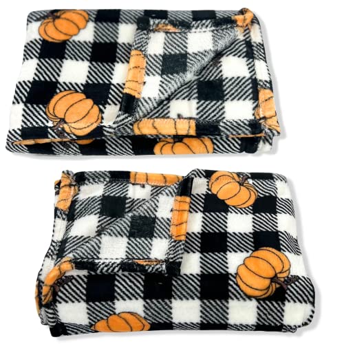 Fall Decor Throw Blanket: Modern Farmhouse Country Black and White Check with Orange Pumpkins for Living Room Couch Bed Chair Dorm