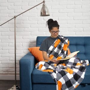 Fall Decor Throw Blanket: Modern Farmhouse Country Black and White Check with Orange Pumpkins for Living Room Couch Bed Chair Dorm