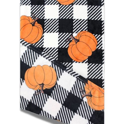 Fall Decor Throw Blanket: Modern Farmhouse Country Black and White Check with Orange Pumpkins for Living Room Couch Bed Chair Dorm