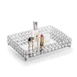 feyarl crystal vanity makeup perfume tray ornate jewelry trinket organizer cosmetic decorative tray skin care storage for home dressing table wedding decoration(rectangle 12″ x 8″) (silver)