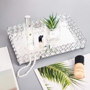 Feyarl Crystal Vanity Makeup Perfume Tray Ornate Jewelry Trinket Organizer Cosmetic Decorative Tray Skin Care Storage for Home Dressing Table Wedding Decoration(Rectangle 12" x 8") (Silver)