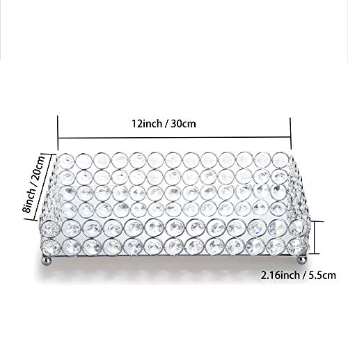 Feyarl Crystal Vanity Makeup Perfume Tray Ornate Jewelry Trinket Organizer Cosmetic Decorative Tray Skin Care Storage for Home Dressing Table Wedding Decoration(Rectangle 12" x 8") (Silver)