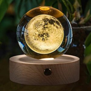 Moon Crystal Ball Stand(3.15inch), 3D Crystal Ball with Led Light, K9 Clear Crystal Ball for Home Decoration