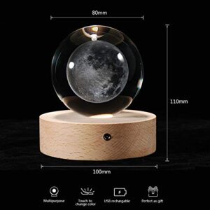 Moon Crystal Ball Stand(3.15inch), 3D Crystal Ball with Led Light, K9 Clear Crystal Ball for Home Decoration