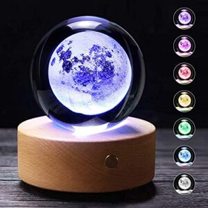 Moon Crystal Ball Stand(3.15inch), 3D Crystal Ball with Led Light, K9 Clear Crystal Ball for Home Decoration