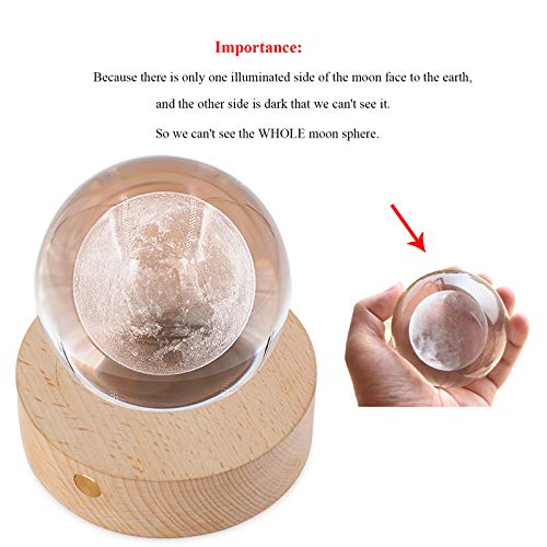 Moon Crystal Ball Stand(3.15inch), 3D Crystal Ball with Led Light, K9 Clear Crystal Ball for Home Decoration