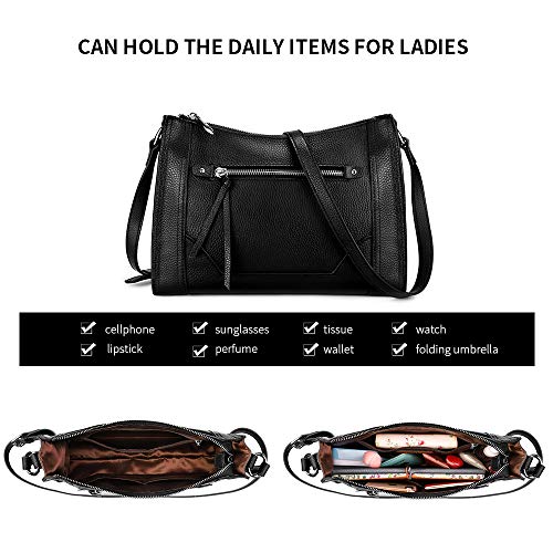 Kattee Genuine Leather Purses and Handbags for Women Crossbody Stachel Shoulder Bags Black