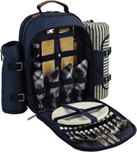picnic backpack for 4 | picnic basket | stylish all-in-one portable picnic bag with complete cutlery set, stainless steel s/p shakers | picnic blanket waterproof extra large| cooler bag for camping