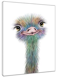 hvest ostrich canvas wall art watercolor cute animal artwork bird paintings for living room bedroom bathroom decor,stretched and framed ready to hang,12×16 inches