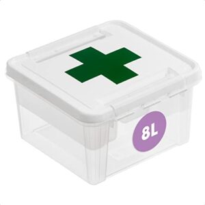 smartstore 8l plastic first aid box – medicine storage box with insert – transparent and lockable medicine box – bpa free – clip locked – l28 x w28 x h17cm