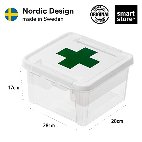 SmartStore 8L Plastic First Aid Box - Medicine Storage Box with Insert - Transparent and Lockable Medicine Box - BPA Free - Clip Locked - L28 x W28 x H17cm